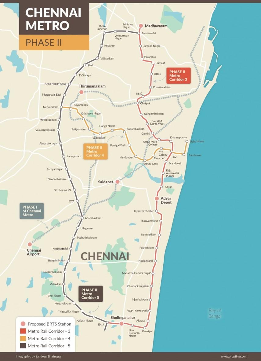 Chennai metro rail peta rute tahap 2