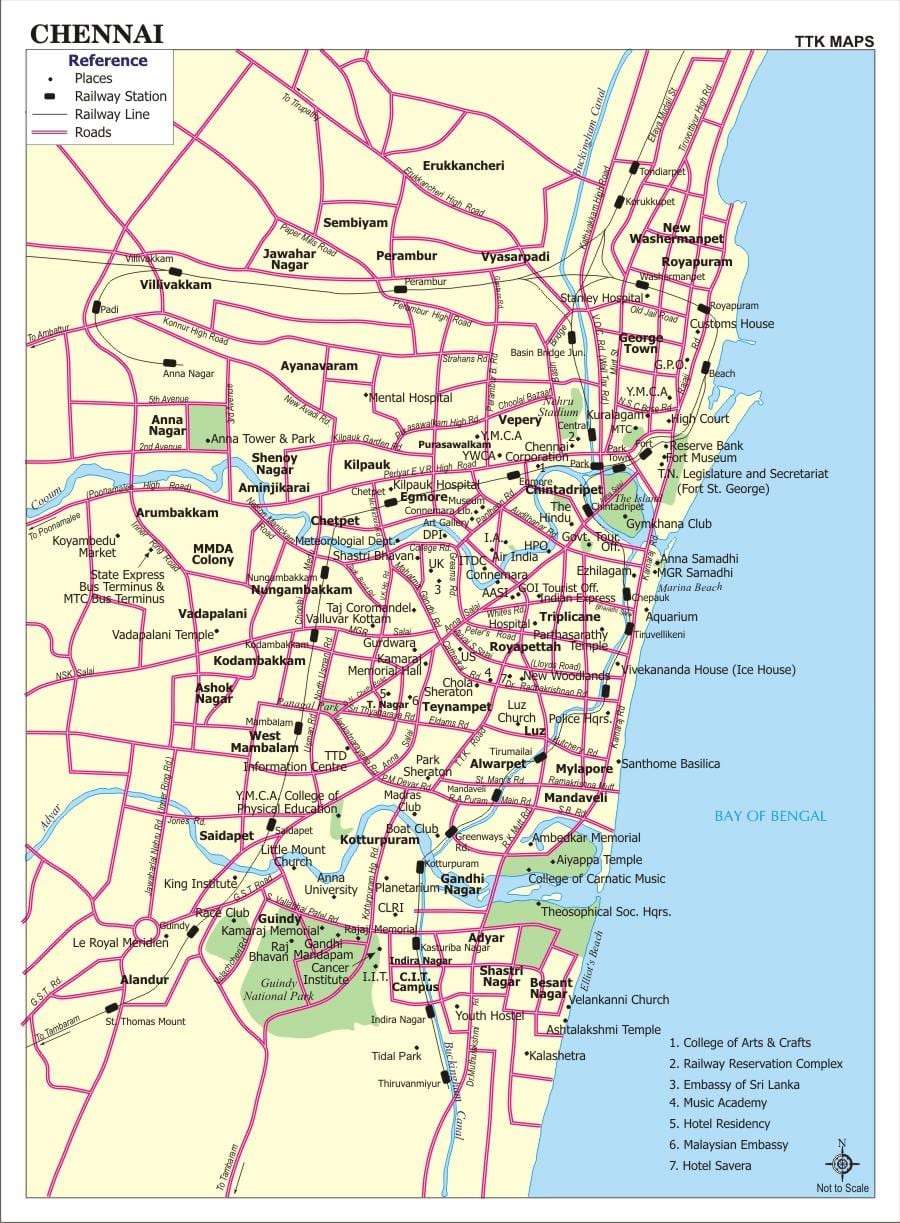peta kota Chennai tempat-tempat wisata