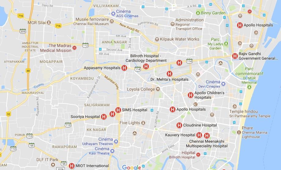 peta kota Chennai rumah Sakit 