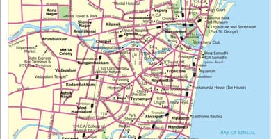 Chennai peta kota dengan jalan-jalan