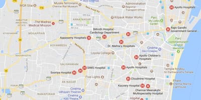 Peta kota Chennai rumah Sakit 